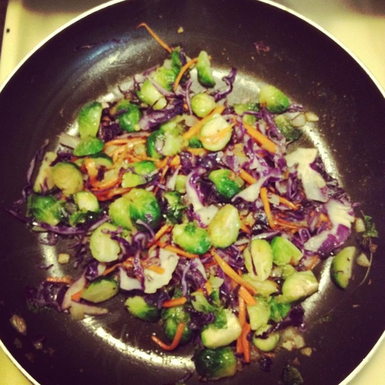 Brussel Sprouts with Red cabbage and Carrots